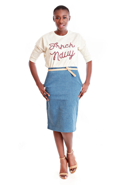 FRNCH Denim Pencil Skirt